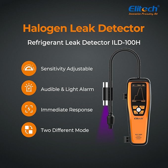 Elitech HVAC Refrigerant Leak Detector Heated Diode Sensor Halogen Freon Sniffer, Air Conditioning Detection, R22 R410A R134A R1234YF CFCs HCFCs HFCs, ILD-100H