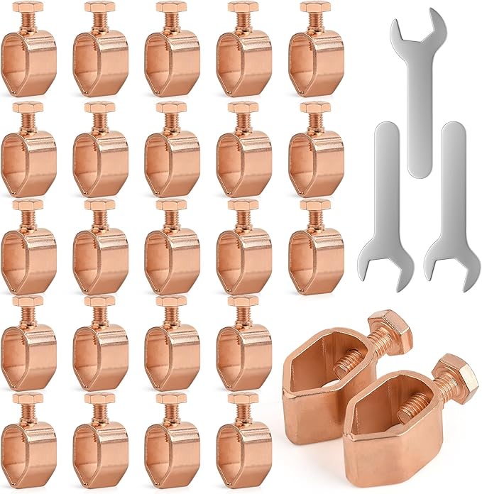 25PCS Ground Rod Clamp, Great for 1/2”- 5/8” Grounding Rods (25, Copper Clad Clamp (1/2''-5/8''))