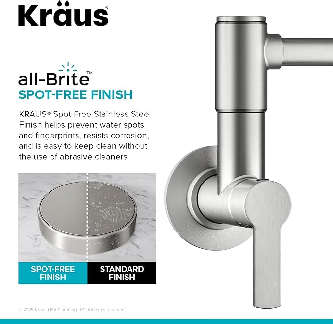 KRAUS Oletto Pot Filler Faucet with Retractable Arm, Wall Mount Kitchen Faucet, Pot Filler for Stove in Spot-Free Brushed Brass, KPF-5001SFS