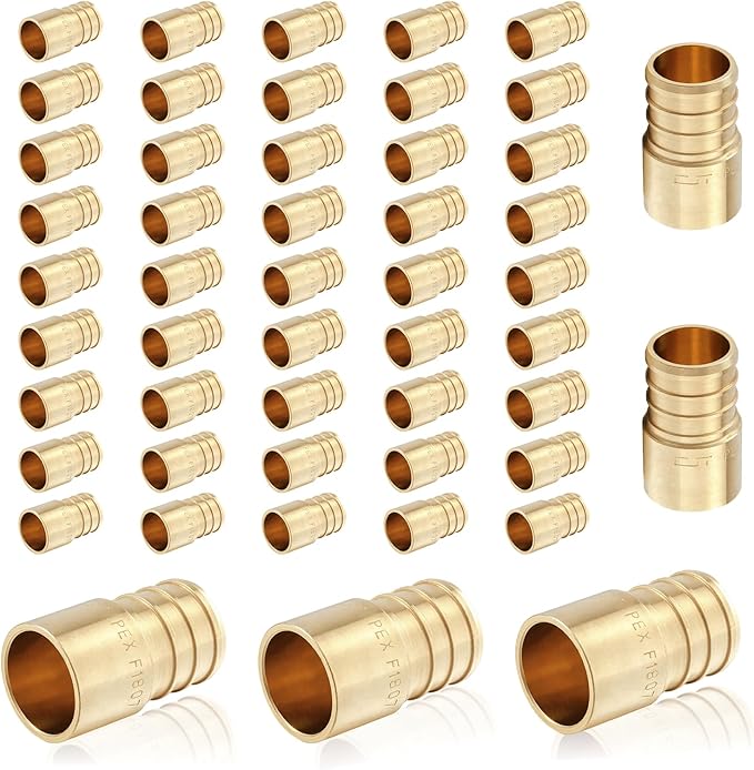 (50-Pack) PEX Fittings, Pex 3/4"x1/2" Female Sweat Copper Adapter, Brass Crimp Fittings, for PEX Tubing Pipe Plumbing, ASTM F1807(PEX1807133-50Pack)