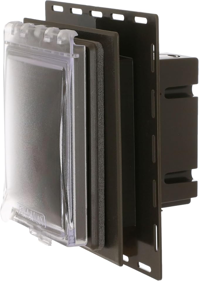 TayMac MR420CZ 1-Gang Recessed Enclosure Extra Duty, 6-in-1 Nonmetallic Weatherproof in-Use Cover, Horizontal/Vertical, Bronze
