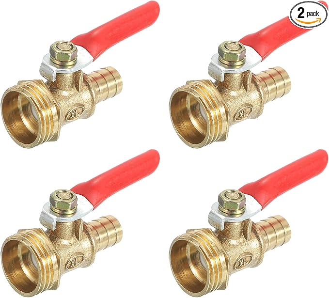 uxcell 2Pcs Brass Water Mini Ball Valve Shut Off Switch, G1/2" Male x 3/8" Hose Barb, 180 Degree Operation Handle, Brass Valve
