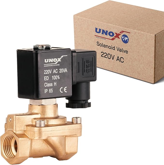 UNOX 1/2" NPT Solenoid Valve 220V AC, Brass Control Valve Normally Closed - 7-232 PSI Multi-Purpose Reliable Control Valve for Water, Air, and Gas - Solenoid Valves