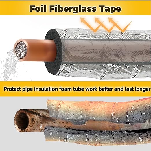 Super Age-Resistant AC Pipe Foam Insulation Tube Wrap Protect Foil Fiberglass Tape,More Weather-Resistant Shield for Pipe Insulation Foam Tube, Reflect 95% Thermal for Window AC Unit,HVAC Duct