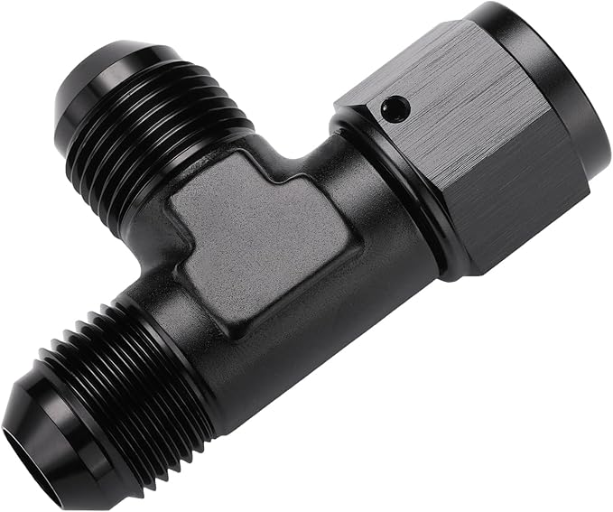8AN Male Flare Tee T Fitting Adapter with AN8 Female Swivel On Run Aluminum Black