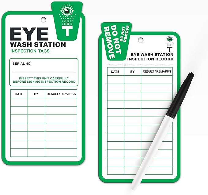 Eye Wash Station Inspection Tags 25 Pack, Plastic Eyewash Inspection Safety Tags, Yearly Monthly Weekly Inspection Records Tag for Eye Wash Station, OSHA Eye Wash Tag Test Cards