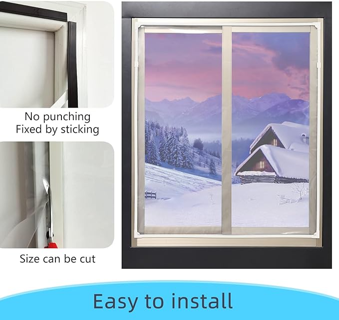 DIY Magnetic Window Insulation Kit 48"x44" Indoor Clear Film for Heat and Cold Winterizing Kit Cuttable Transparent Window Covering