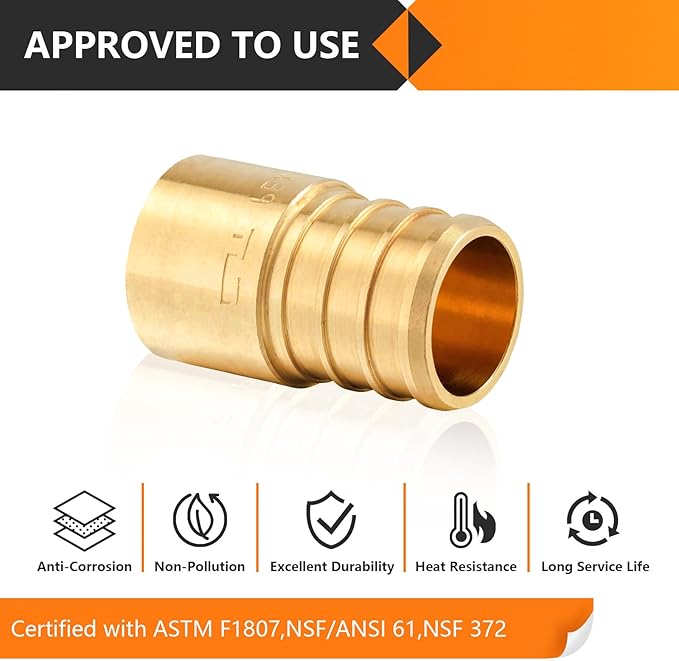 200-Pack HeSun PEX Fittings, 3/4" PEX x 1/2" Female Sweat Adapter (Over Copper Tube), Brass Crimp Fitting for ASTM F1807(PEX1807133-200)