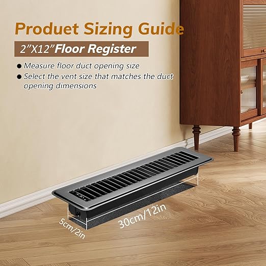 4PCS Floor Vents Floor Registers 2x12 Inch, Heavy Duty Metal Hot Air Vent Covers 2x12 Inch with Rust-Proof Finish for Home Heater Floor Vent Grilles and Vents