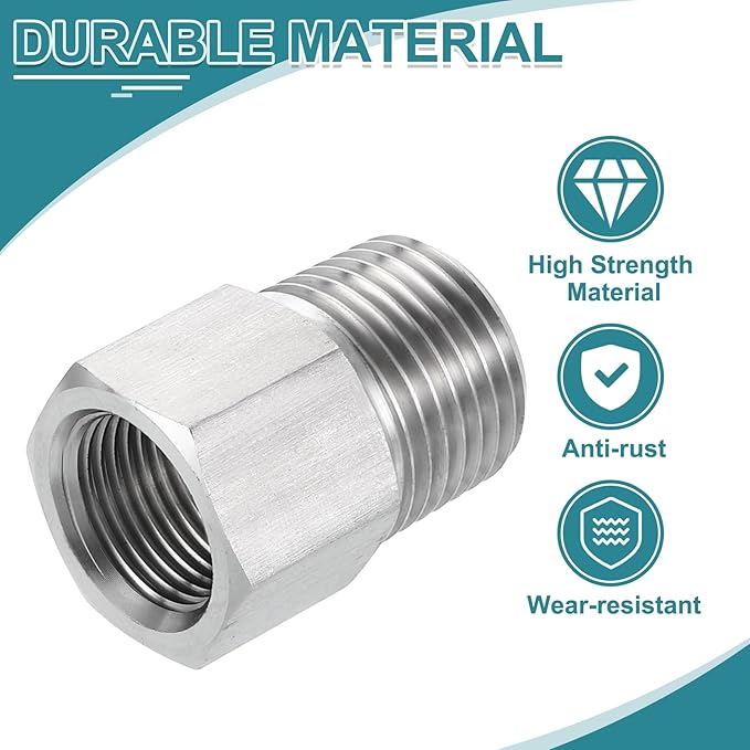 uxcell Pipe Fitting Reducing Adapter, 1/2" NPT Male x G3/8" Female 304 Stainless Steel Reducer Connector for Water Oil Air Pressure Gauge, Silver