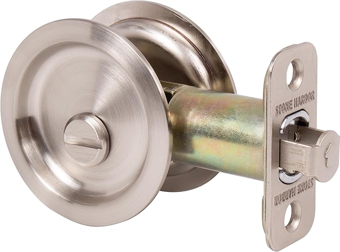 Round Pocket Door Lock, Privacy (Bed/Bath) Latch, 2-3/8" Backset, RCL, Satin Nickel by Stone Harbor Hardware