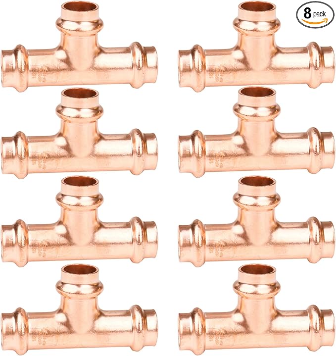 WHK 8 Packs Pro press Fittings Tee 1/2x1/2x1/2 inch Copper ProPress Tee Pressure Fittings for Copper Press Connection