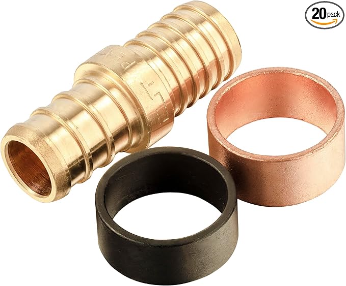 EFIELD 1/2" Pex X 1/2" Polybutylene Transition Coupling Crimp Brass Fittings With Rings For Connect Pex and PB Pipe, 20-Pack,(PEX1807496)