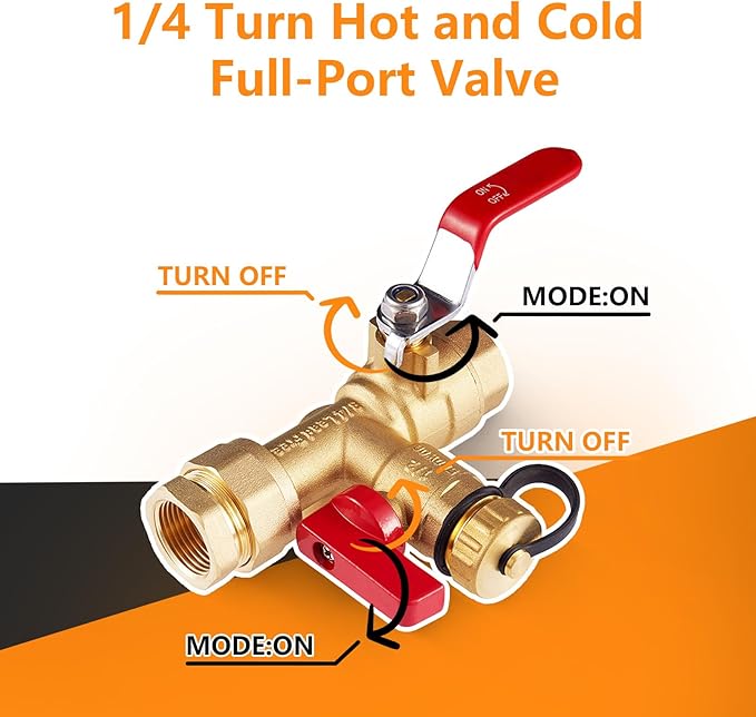 (Set of 1 Kit) HeSun 3/4" FIP X 3/4" FIP IPS Isolator Tankless Water Heater Service Valve Kit, with Pressure Relief Valve (TOOL028)
