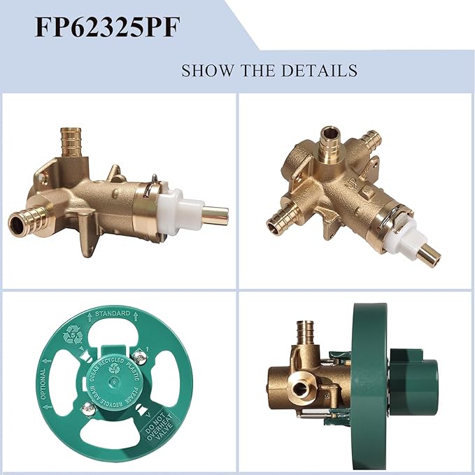Replacement for FP62325PF Pressure Brass Balancing Valve, Shower Valve with 1/2" Crimp Ring PEX Connection