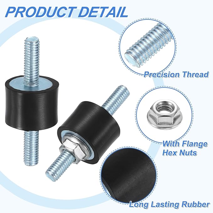 uxcell 4Pcs M6 x 18mm Rubber Mounts, 20 x 15mm Cylindrical Anti Vibration Isolator Studs Shock Absorber Double Studs with Nuts for Car Bobbin Generator Air Compressors