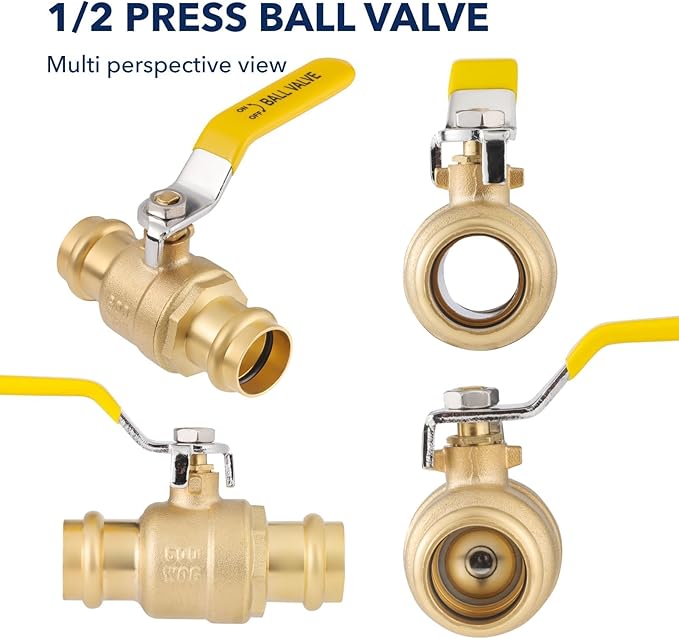 1/2" Press propress Ball Valve with EPDM O-Ring 1/4-Turn Full Port Shut Off Stop Valve for Copper Tubing Connection LF Brass 10PCS