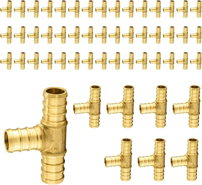 50-Pack PEX Fittings Niikappu 3/4"x3/4"x3/4" Pex Tee, Brass Crimp Pipe Fittings for PEX Pipes, ASTM F1807