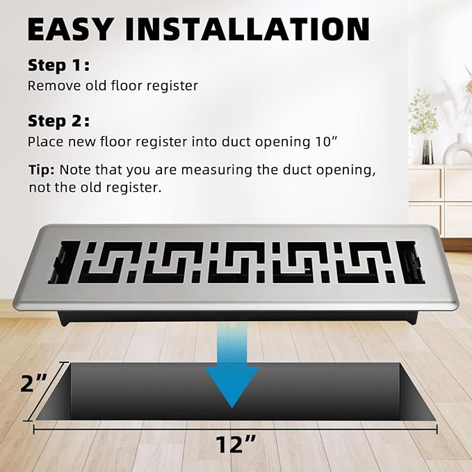 3 Pack Floor Register 2x12 Inches - Heavy Duty Walkable Steel Decorative Vent Covers for Home Floor Air Floor Vents Register Easy Adjust Air Flow with Scratch Resistant Finish