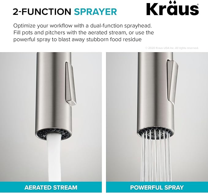 KRAUS Oletto Single Handle Pull Down Kitchen Faucet in Spot-Free Brushed Brass, KPF-2820BB