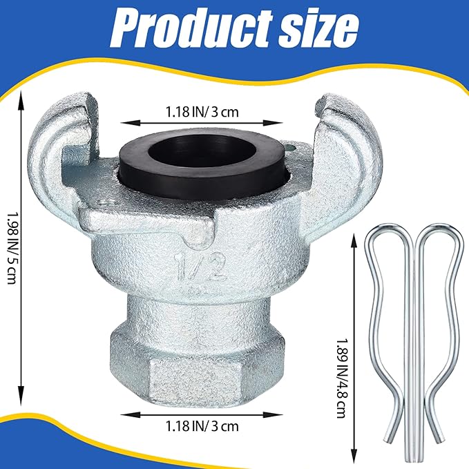 Therwen 4 Sets 1/2 inch Chicago Air Fittings NPT Iron Air Hose Fitting 2 Lug Universal Coupling for Female and Male End(Female End)
