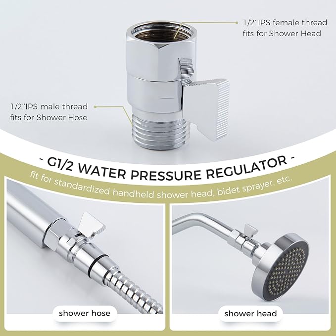 Water Flow Control Valve, Solid Brass Shower Head Flow reducer, Chrome