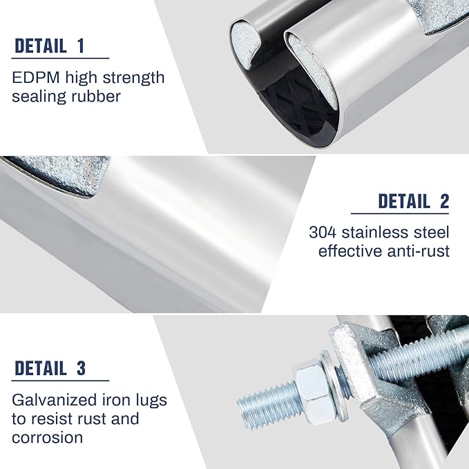 Hicarer 2 Pcs 1/2 Inch Pipe Repair Clamp with Single Bolt Stainless Steel Clamps Copper Pipe Repair Kit(Classic,3 Inches Length)