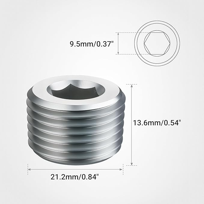 EVIL ENERGY 1/2" NPT Plugs Aluminum Socket Allen Head Silver, Pack of 2