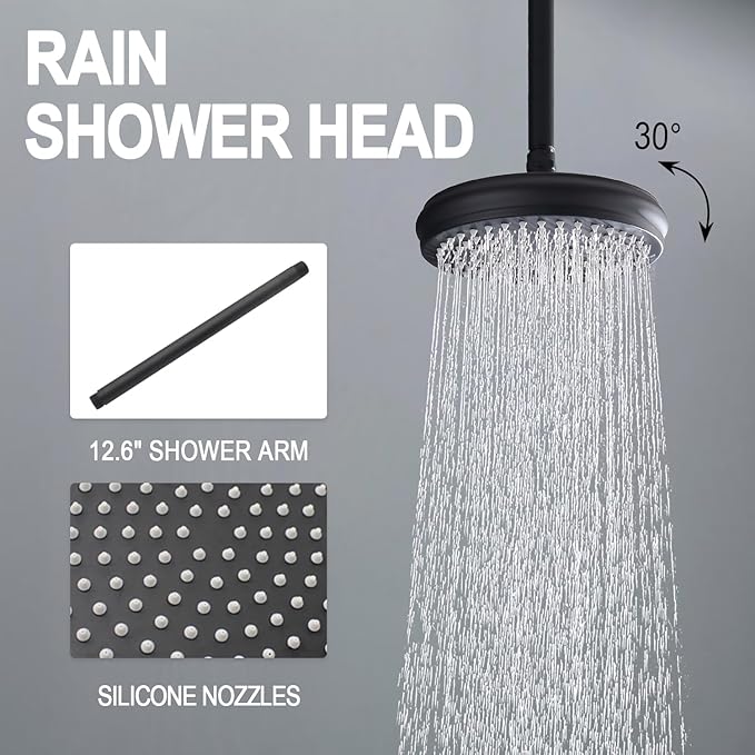 Enga Antique Shower Faucet Sets Dual Heads with 4 Body Jets, 8" + 6" Ceiling & Wall Mount Vintage Shower Head with Handheld Spray Combo, 4 Way Diverter Brass Valve, Matte Black
