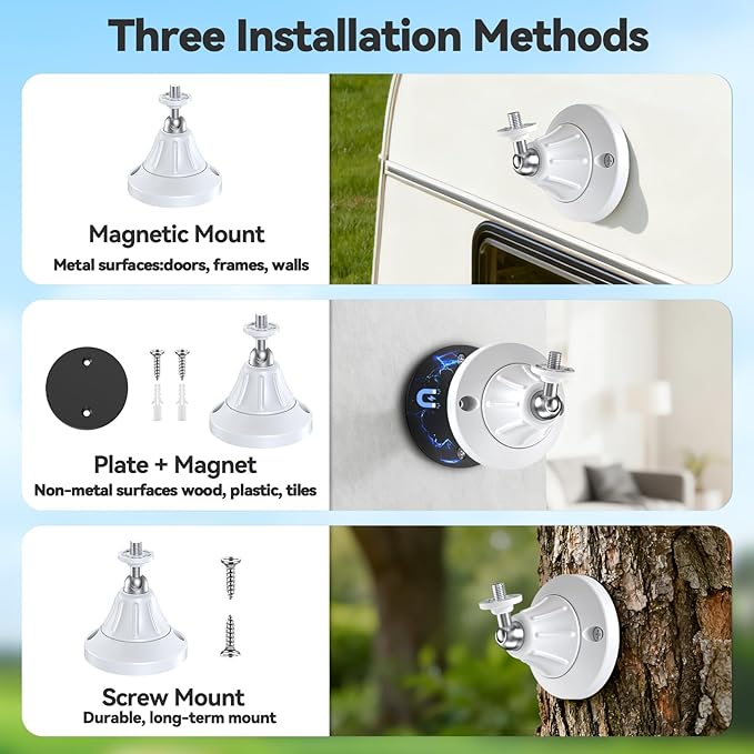 Magnetic Wall Mount for Security Cameras, Universal 1/4″ Screw, Adjustable Angle, Strong Magnet, No-Drill, Indoor/Outdoor, Tabletop & Wall Cameras, Compatible with Ring, Arlo, Wyze (White, 1 Pack)