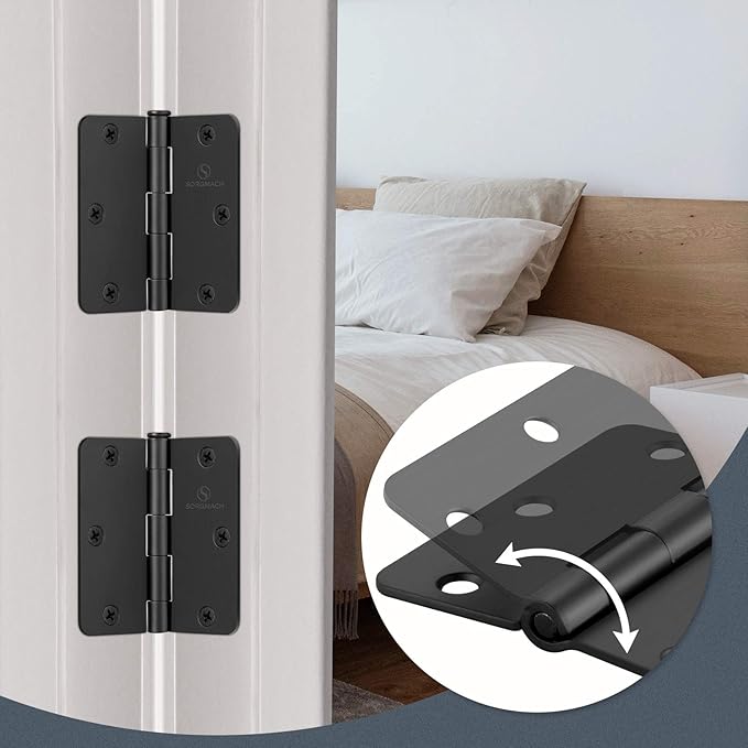 Door Hinges 3 1/2 Inch Matte Black 3.5 Inch Interior Hinges 1/4" Radius Iron Hinge 3 ½"x 3 ½" Door Hardware - 30 Pack