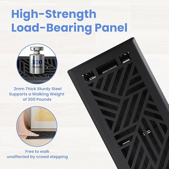 4x12 Inches 4 Pack Heavy Duty Walkable Floor Register Easy Adjust Air Supply Lever Floor Vents - Brooklyn Design - Vent Cover for Home Floor - Matte Black