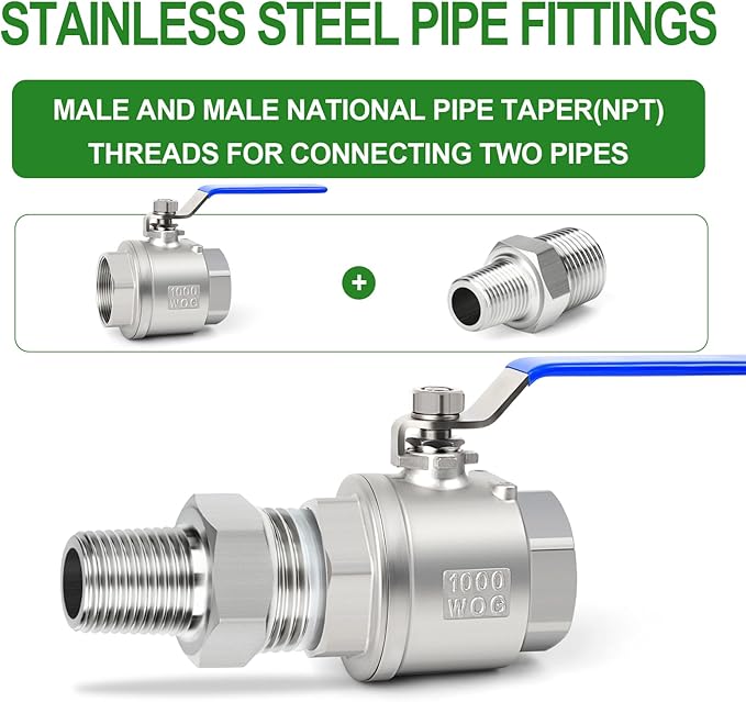 TAISHER 5PCS 304 Stainless Steel New Hex Nipple, 3/4" NPT Male x 1/2" NPT Male, Reducing Pipe Adapter Fitting