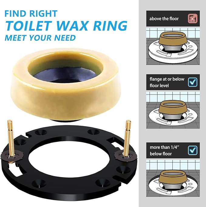 Toilet Flange Extra Thick with Toilet Wax Ring Replacement Kit, Include Wax Ring Bolts PVC Toilet Flange Repair Kit for 3" or 4" Pipes, Fit Toilet Install & Repair