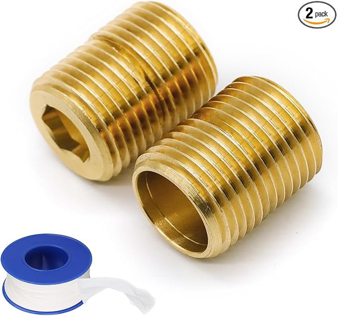(2 pcs) Brass Pipe Adapter Plumbing, G Thread 1/2" Male to NPT Thread 1/2" Male Pipe Fitting Adapter, 1 inch Length, Seamless and Leakproof (1" Length)