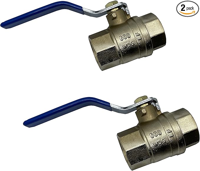 1" NPT Female Threaded IPS Ball Valve Full Port Water Stop Shut Off,Heavy Duty LF Brass,Quarter Turn,Blue Handle (2-Packs)