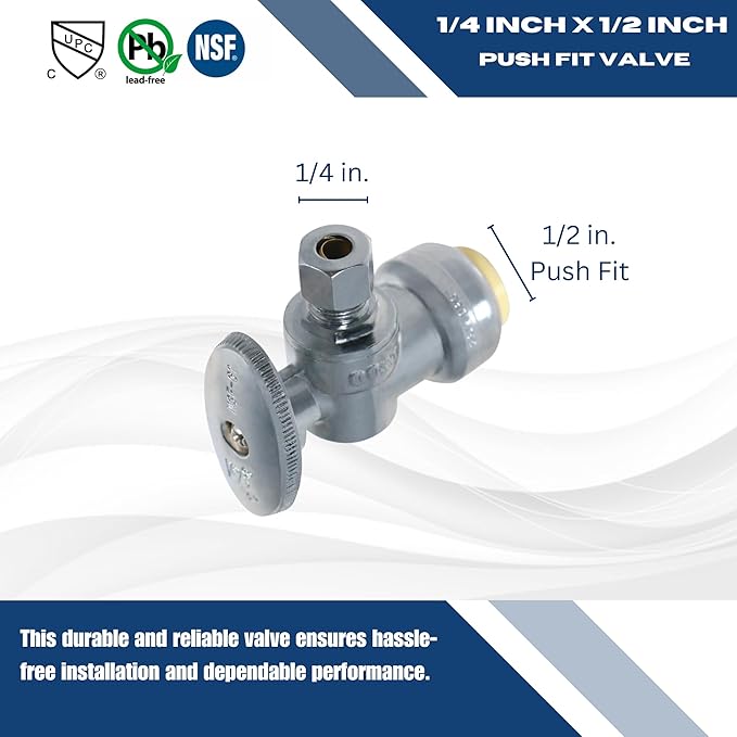 XFITTING OD Compression 1/4 Inch x 1/2 Inch Push Fit Valve, Push Fit Angle Valve, 30-1-7=2XX, 2 Pieces