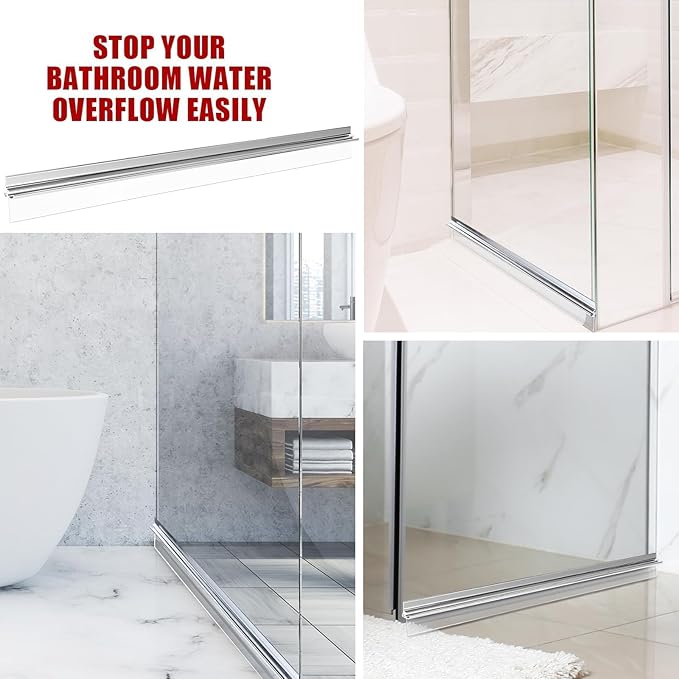 32" Chrome Framed Shower Door Replacement Drip Rail with Vinyl Sweep Door Water Deflector, Applied Mounting Tape and Screws (32Inch)