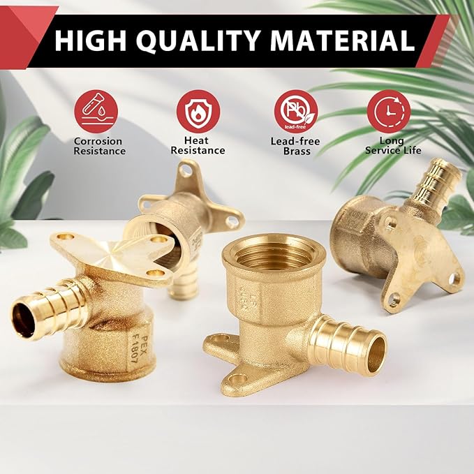 (Pack of 4) EFIELD Pex Fitting 1/2 Inch x 1/2 Inch Female NPT Drop-Ear Elbow Brass Fittings,(PEX1807225-4PCS)