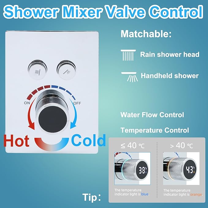 Digital Display Shower Valve Shower Valve 2 Way Shower Diverter Valve Shower Mixing Valve Can Use All the Time Polished Chrome