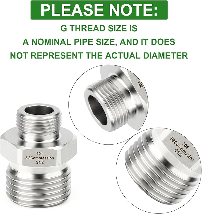 TAISHER 5PCS 304 Stainless Steel Reducer Faucet Adapter 1/2" G Thread (BSP) × 3/8" Compression Pipe Fitting for RV kitchen bathroom faucet supply line adapter with rubber gasket