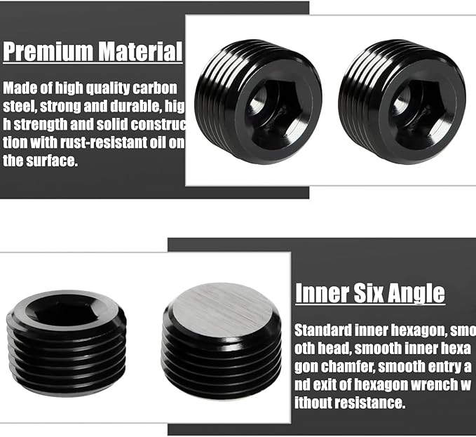 70 Pcs Black Carbon Steel Pipe Plug Fitting Assortment Kit - 5 Sizes 1/8" 1/4" 3/8" 1/2" 3/4" NPT Male Internal Hex Thread Socket for Sealing Port