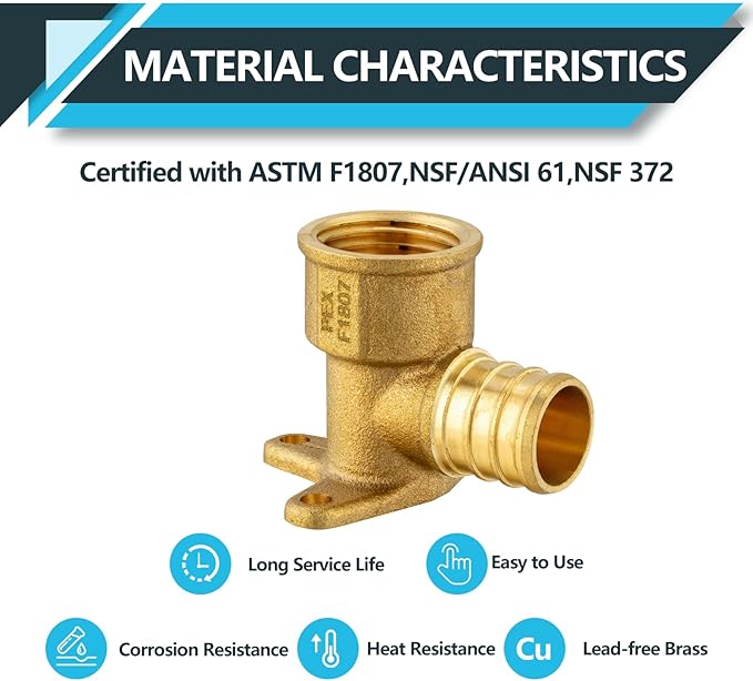 (20-Pack) PEX Fittings, Pex 3/4"x1/2" Female Threaded NPT Drop Ear Elbow Adapter, Brass Crimp Fittings, for PEX Tubing Pipe Plumbing, ASTM F1807