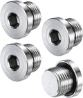 4-Pack Inner Hex Head Pipe Fitting Plug, 1/2 NPT 304 Stainless Steel Socket Bung Plug with Sealing Ring for Terminate Pipe Ends/Replacement Drains