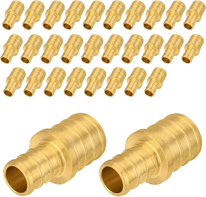 30-Pack PEX Fittings Niikappu 3/8"x1/2" Pex Straight Coupling, Brass Crimp Pipe Fittings for PEX Pipes, ASTM F1807