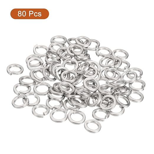 uxcell 80 Pcs Spring Lock Washer, M6 Split Lock Washer Assortment 316 Stainless Steel Lock Washers for Screws Bolts Nuts, Silver