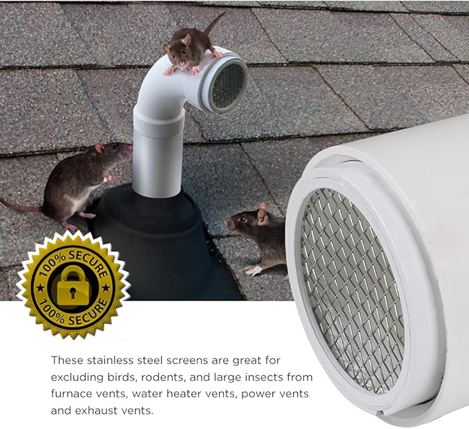 Raven R1510 PVC Termination Cap Mesh Screen Vent Cover, Furnace & Roof Vent Cap, Stainless Steel Wire Round Exhaust Pipe Cover End 4" Inner & 4.5" Outer Diameter
