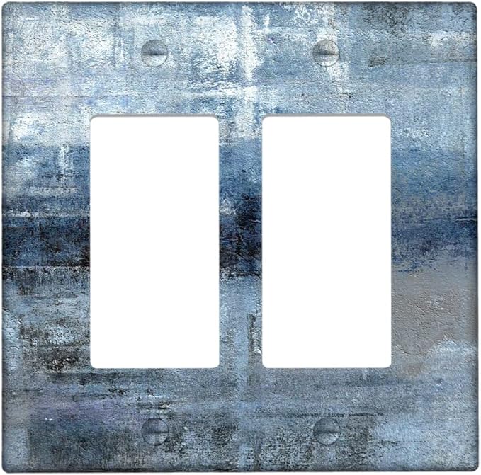 Blue and Grey 2-Gang Rocker Wall Plate Cover Abstract Art Decorative Light Switch Cover Modern Electrical Outlet Covers Kitchen Accessories & Decor