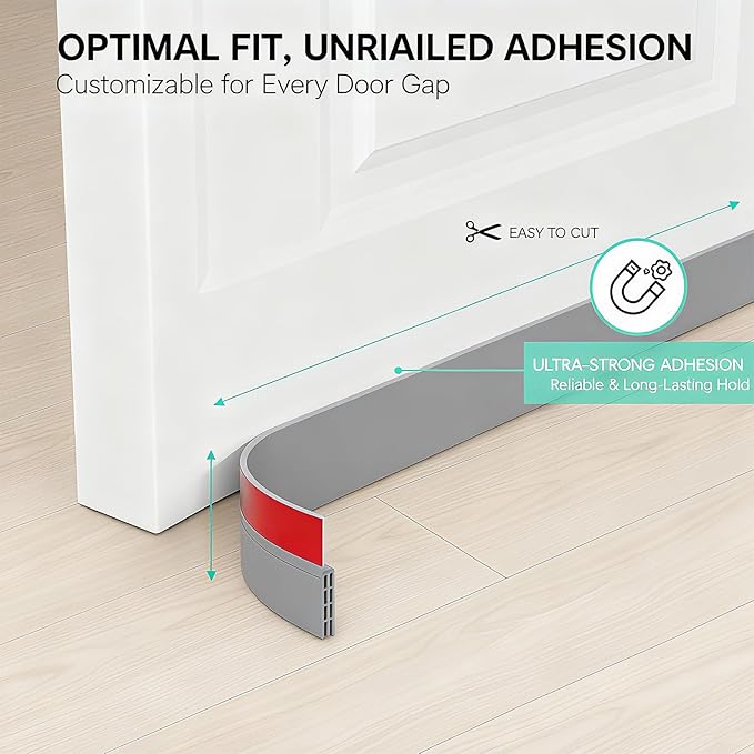 2 Pack Door Draft Stopper for Bottom of Door, 39" Silicone Weather Stripping Door Seal Strip, Self Adhesive Door Sweep Noise and Dust Blocker, Energy Saving Under Door Draft Blocker for Home & Garage