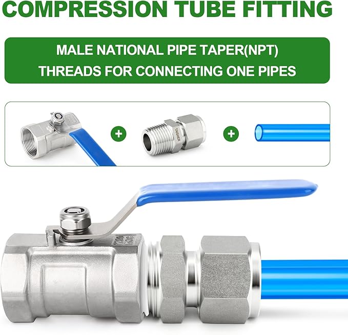 TAISHER 5PCS 304 Stainless Steel Compression Tube Pipe Fitting Connector, 12MM Tube OD x 1/2" NPT Male Straight Adapter